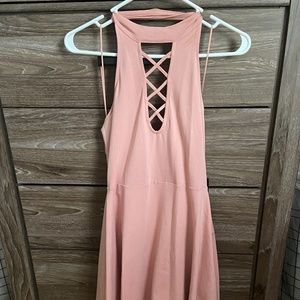 Blush Lace-Up Halter Skater Dress